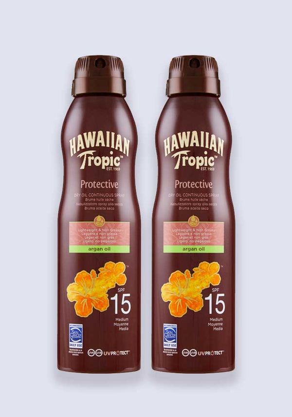 Hawaiian Tropic Protective Dry Oil Continuous Spray Argan Oil SPF 15 177ml 2 Pack Saver