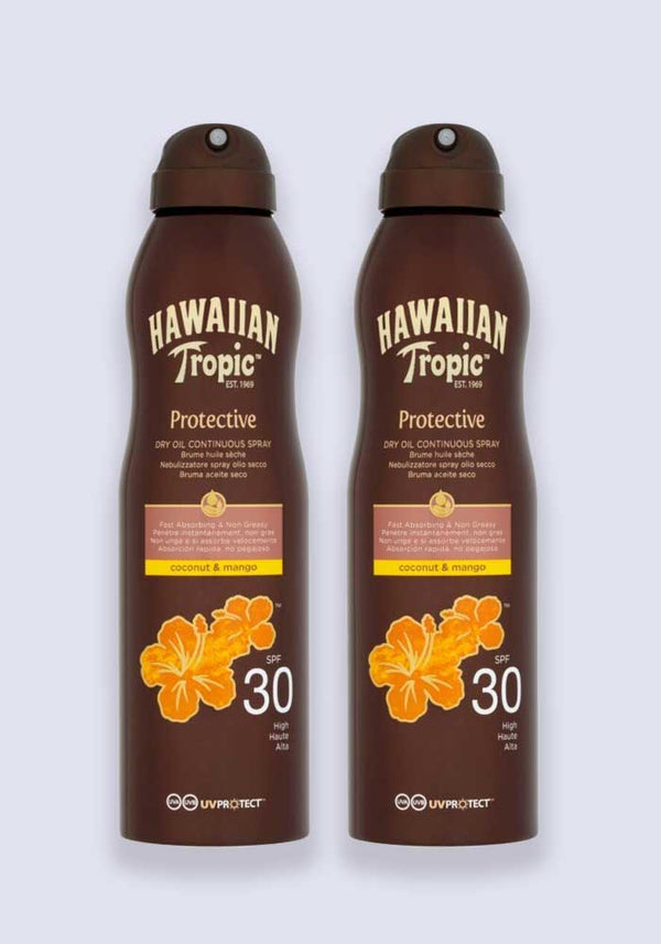 Hawaiian Tropic Protective Dry Oil Continuous Spray Oil SPF 30 180ml 2 Pack Saver
