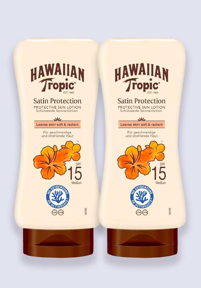 Hawaiian Tropic Satin Protection Sun Lotion SPF 15 180ml 2 Pack Saver