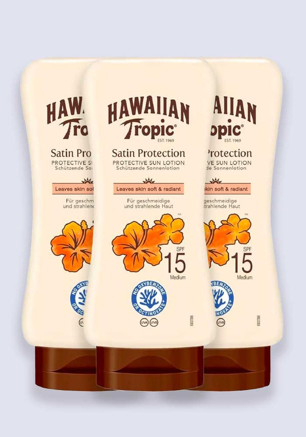 Hawaiian Tropic Satin Protection Sun Lotion SPF 15 180ml 3 Pack Saver