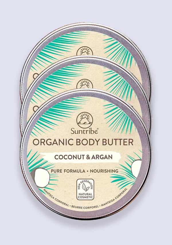 Suntribe 100% Organic Body Butter Coconut & Argan 150ml - 3 Pack Saver