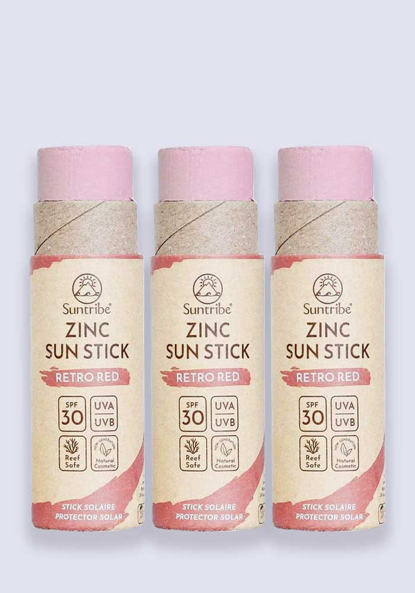 Suntribe All Natural Zinc Sun Stick Retro Red SPF 30 30g - 3 Pack Saver
