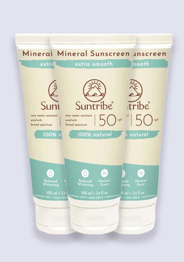 Suntribe Body & Face Mineral Sunscreen SPF 50 100ml - 3 Pack Saver