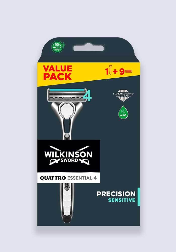 Wilkinson Sword Quattro Titanium Sensitive Value Pack (Handle + 9 Blades)