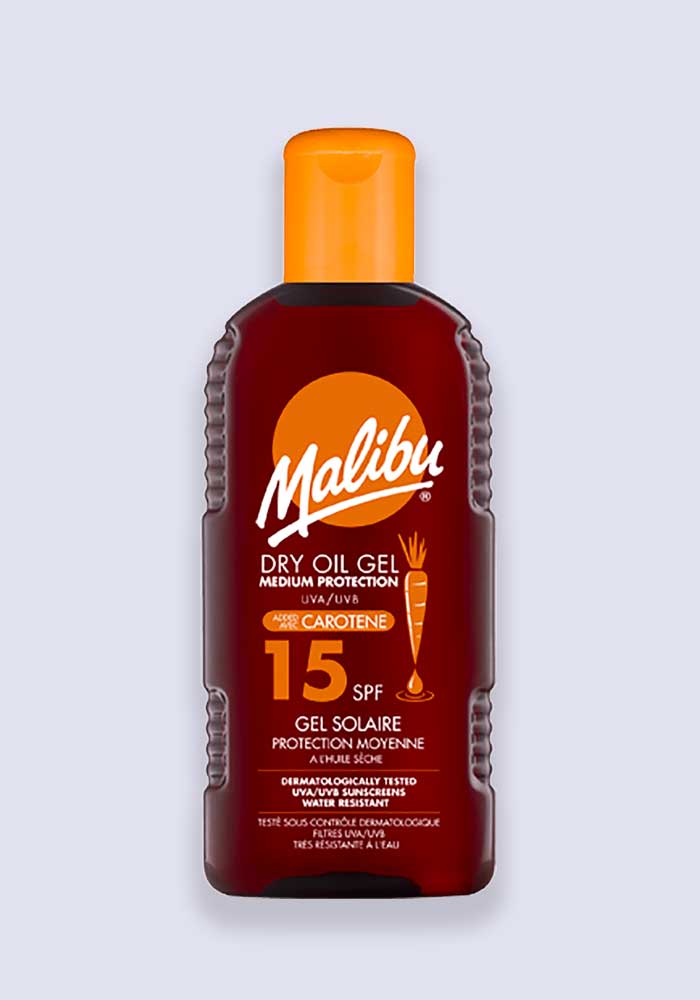 Malibu Dry Carrot Oil Gel Water Resistant Added Carotene SPF 15 200ml