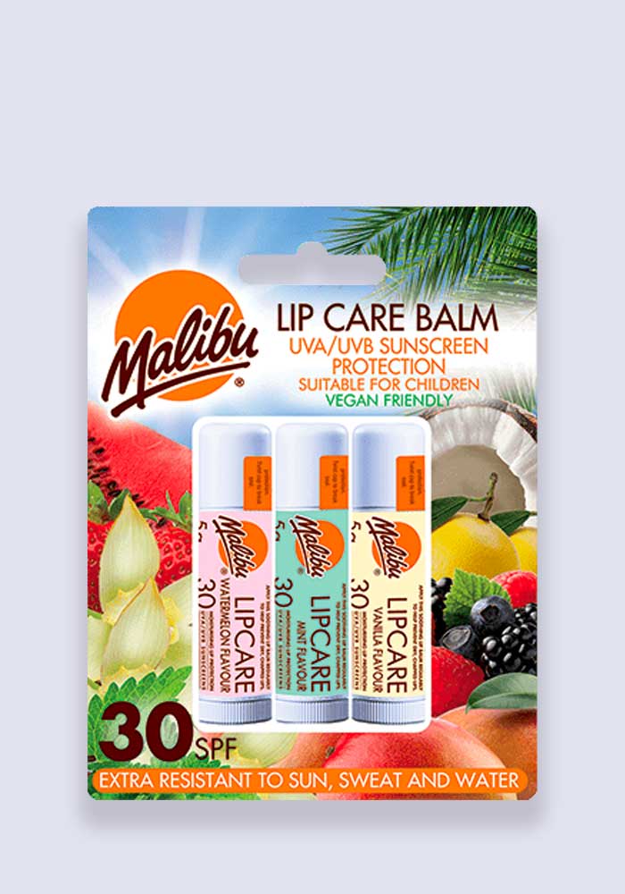 Malibu Lip Care Balm SPF 30 Three Pack - Watermelon, Mint & Vanilla 4g