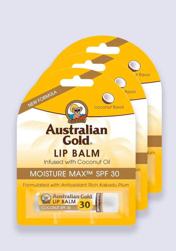 Australian Gold Lip Balm SPF 30 14g (Coconut Flavour) - 3 Pack Saver